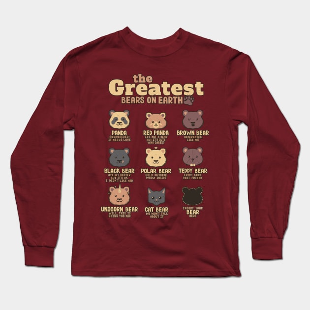 Greatest Bears Insert your Bear Long Sleeve T-Shirt by Tobe_Fonseca